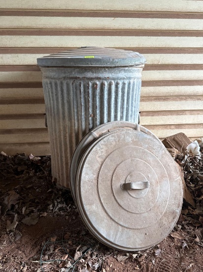 Vintage Galvanized Metal Trash Can