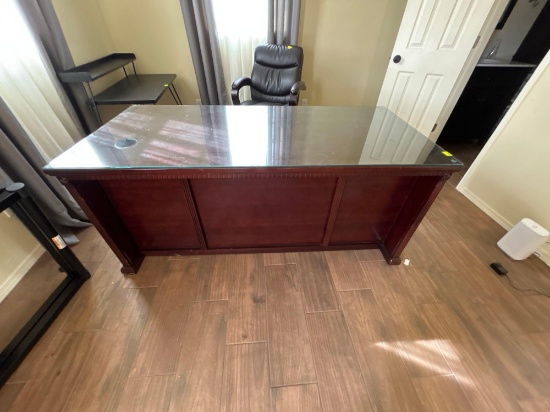 68x32 solid wood desk with glass top