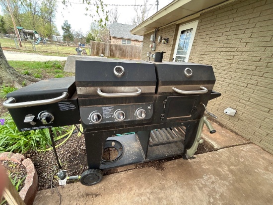 double pit propane and charcoal grill