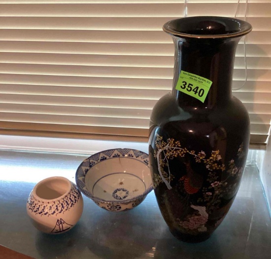 pottery items- vase, bowl and striker