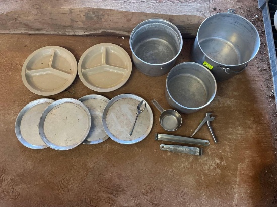 aluminum pot and plates, and other pans