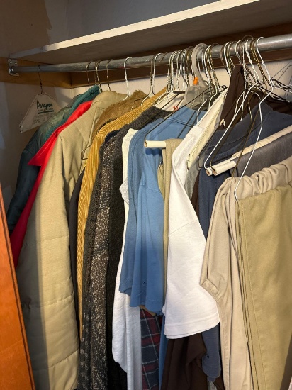 Closet full of mens large shirts, western and T-shirts pants some new some old size 3630 corduroy