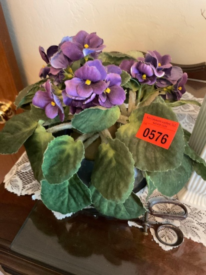 Artificial flowers an antique scissors