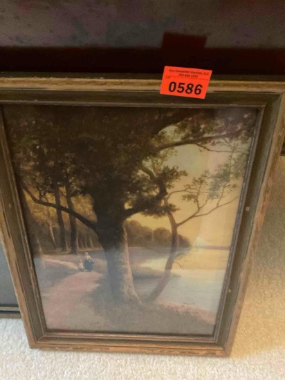 Land scenery prints, and one native American in a boat print