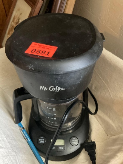 Small Mr. coffee pot, and some home decor baskets