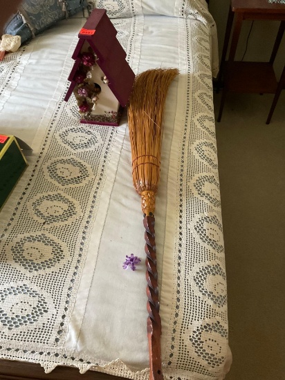 Home decor, birdhouse, and broom