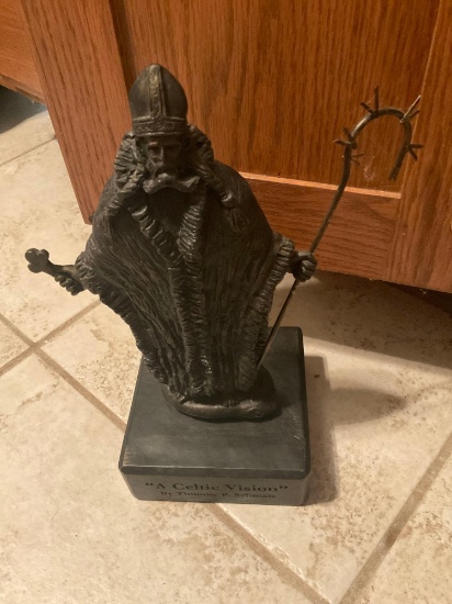 Viking statue, candles, glassware, collectible plates and baskets.