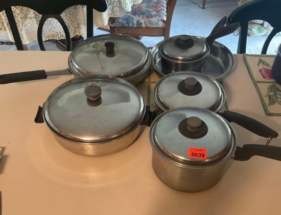 Pots and lids and couple of pans.