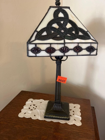 metal lamp with cut glass shade