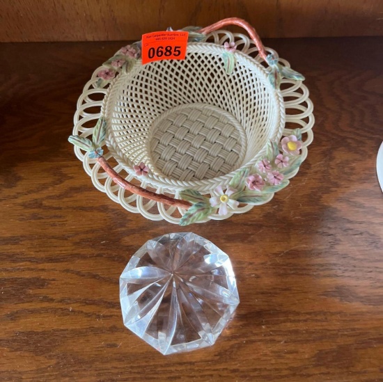 Belleek China Basket 2002 limited edition Summer Gardens. Clear decor looks like a Diamond.