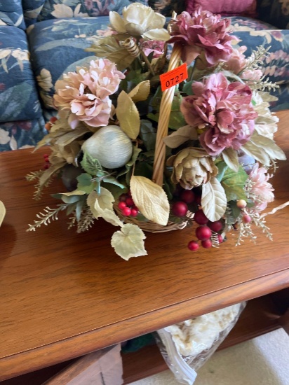 Artificial flowers and basket