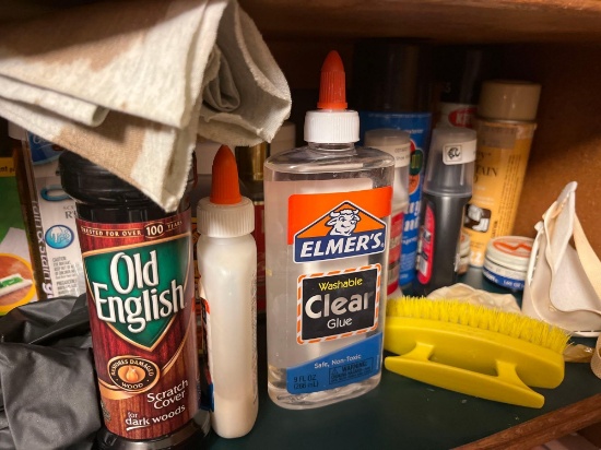 Cleaning chemicals, like swiffer sweeper, old English, scratch all some shoe polish, some paint, LED