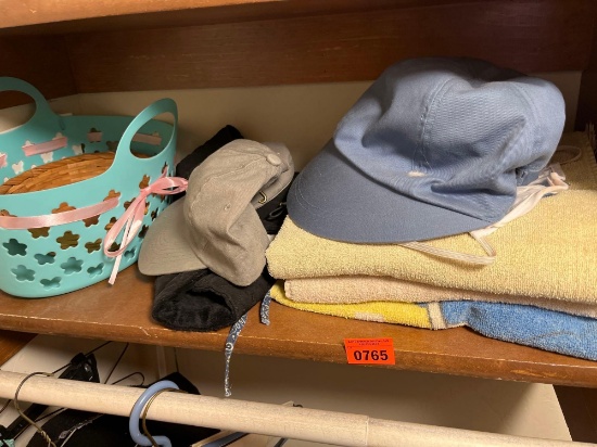 Towels, baskets ball caps