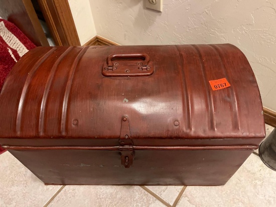 Metal chest 22 in x 12 in 14 inches tall candleholders inside
