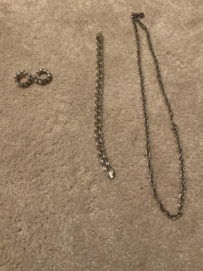 Necklace bracelet, and earrings