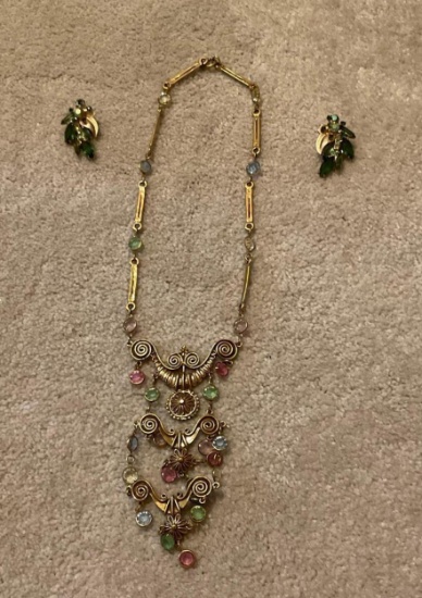 Necklace clip on earrings and cross pinnet.