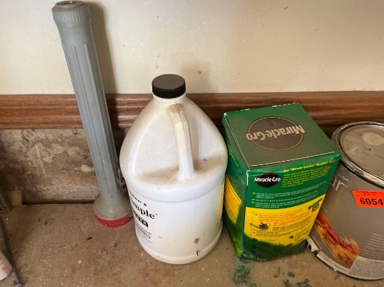 Miracle grow clean and simple super cleaner, Valspar paint, and primer flashlight