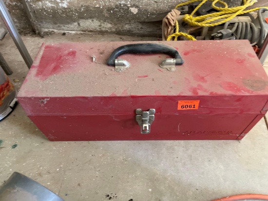 Small red toolbox, drawn knife, hatchet, 10 steps, small crowbar