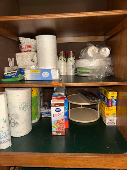 Paper towels, Q-tips paper plates, paper cups
