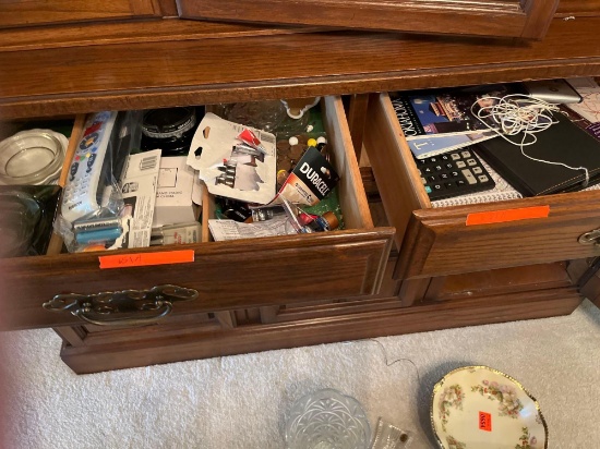 Ash trays, Pennies, three AAA, batteries, precision, screwdriver, set small radio more batteries,
