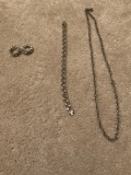 Necklace bracelet, and earrings