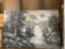 Vintage Black and White Oil on Canvas Waterfall Through A Forest Painting By Danford