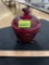 Vintage Ruby Red Grape Motif Pressed Glass Candy Dish with Lid