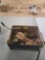Box of Assorted Collectible Items including Snuff Cans, Tobacco Tin, Ford Cap, and Other.