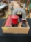 Box of Assorted Toy Train Parts, Props, and Accessories