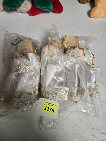 3 Angel's with Gold Trim and Wings. Bean Bag Babies. Not TY. New in Bags. All one Money.