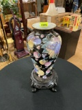 Vintage Hand Painted Flower Vase with Black Wooden Base