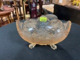 Vintage Footed Amber Carnival Glass Fruit Bowl