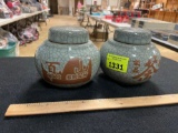 Set of 2 Vintage Chinese Tea Jars with Lids