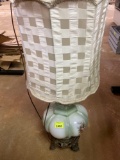 Vintage Green and White Bubble Glass Table Lamp with Large Shade