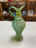 Vintage Vetreria Etrusca Grape Embossed Green Glass Decanter