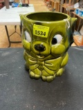 Vintage Green Cat with Bow Tie Cookie Jar