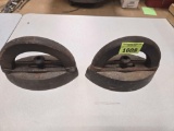 2- Antique Sad Irons with Original Wood Handles.