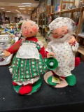 2 Vintage Annalee Mobilitee Christmas Dolls, 1 Santa Doll, and 1 Mrs. Claus Doll