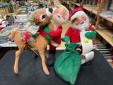 2 Vintage Annalee Mobilitee Christmas Dolls, 1 Santa Doll with Gift Bag and Nice List, and 1 Santa