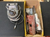 Box of Assorted Toy Train Parts and Props