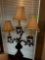 A pair of Antique three tier lamp with shades