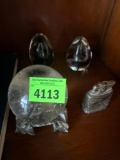Silver, antique lighter and crystal like egg, decor, or paper weights