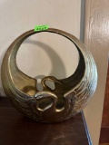 Vintage, beautiful hand carved brass swan basket