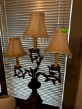 A pair of Antique three tier lamp with shades