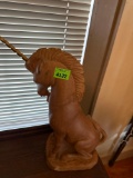 Wooden carved unicorn statue