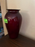 Vintage tall, ruby, red anchor hocking vase.