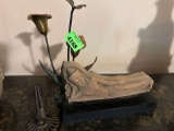 Brass leave collectible candle holder. Vintage stone sculpture of refining, Buddha PHRA Buddha SAI