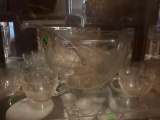 Punch bowl ladle and punch glasses