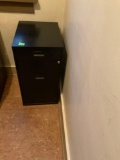 Black two drawer metal filing cabinet