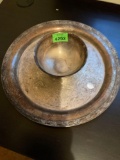Vintage silver plated etched serving tray with attached dipping sauce bowl